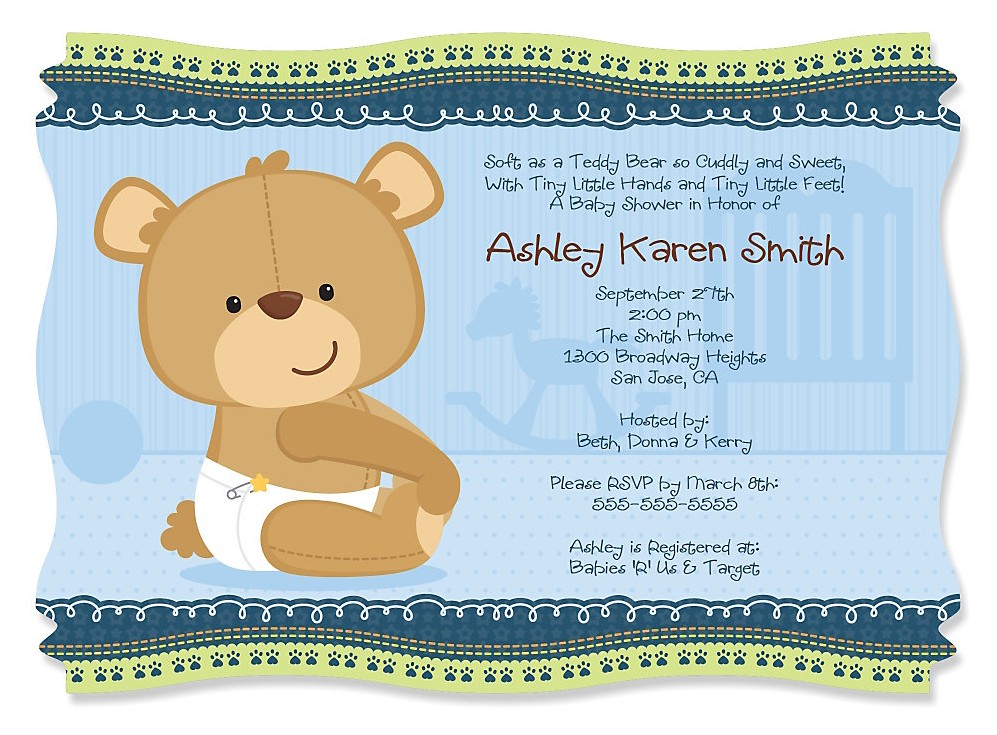 bear boy baby shower invitations