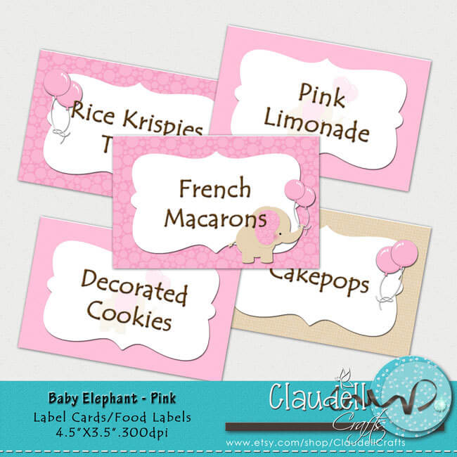 Baby Elephant - Soft Pink Printable Tent Cards
