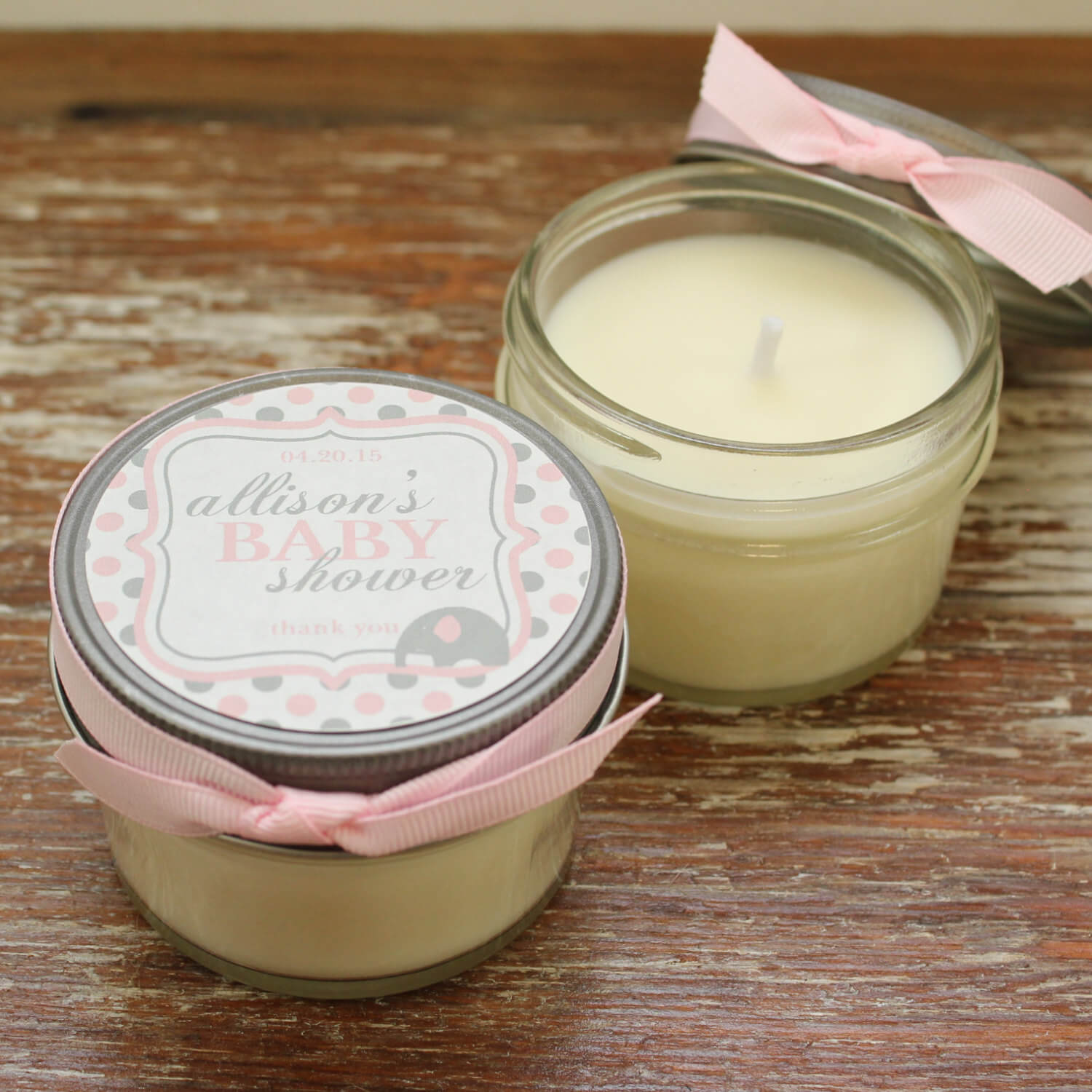 Baby Shower Favor Candles - Elephant Label Design - Girl Baby Shower Favors Boy Baby Sprinkle Soy Candle Favors
