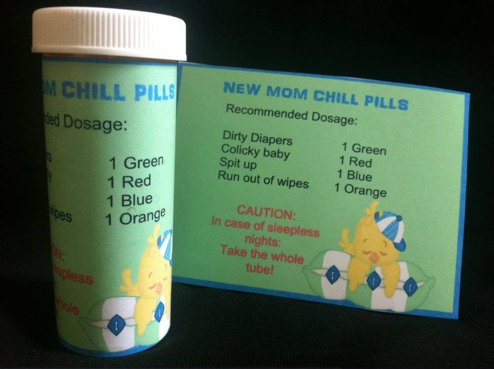 Chill pill, Baby shower labels, personalized baby shower favor, baby shower candy favors, prescription labels