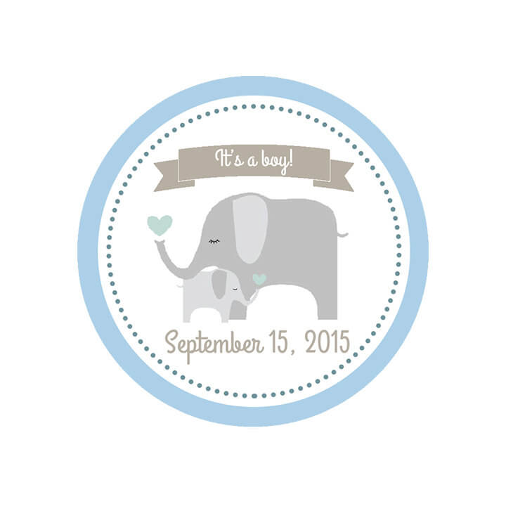 Custom Baby Shower Labels - It's A Boy Shower Label - Mason Jar Labels - Elephant Labels