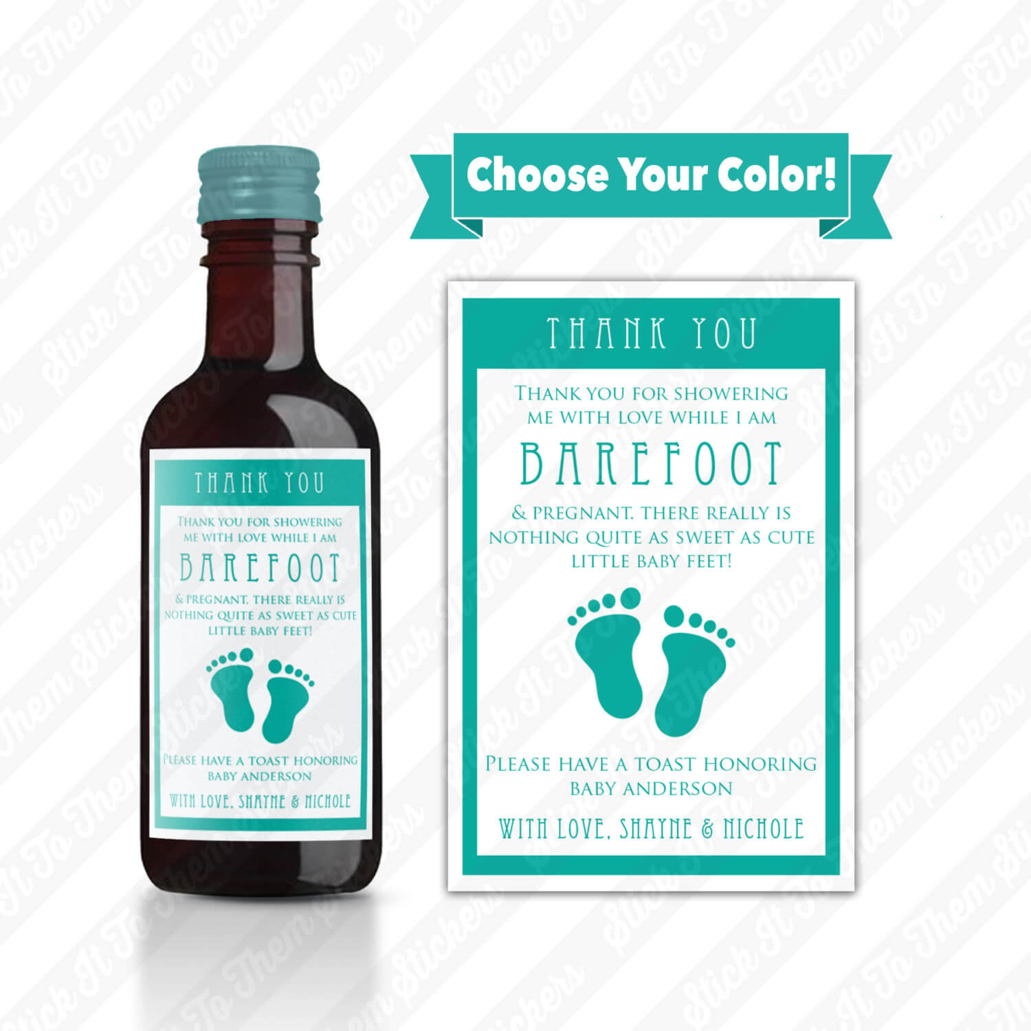 Custom Barefoot & Pregnant Thank You Mini Wine Bottle Label - Personalized Sticker Appreciation for Cute Baby Shower Favor Gift Present Idea