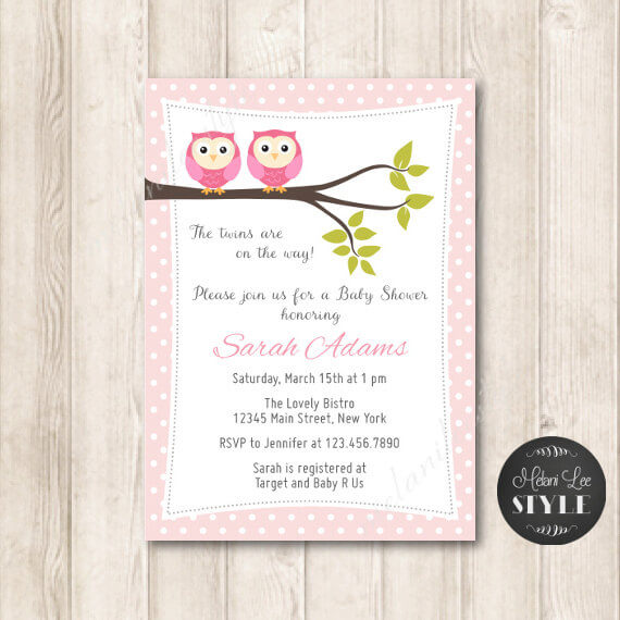 Twin Girls Baby Shower Invitation Owls