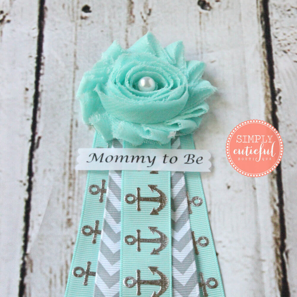 Aqua Silver Gray Nautical Shower Corsage Baby Shower Mommy to Be