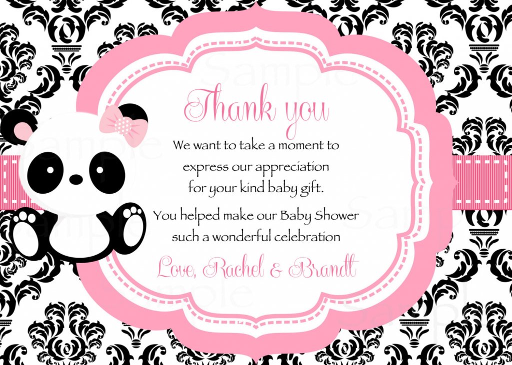 Baby Panda -Baby Shower Thank you card Damask pattern- Printable File