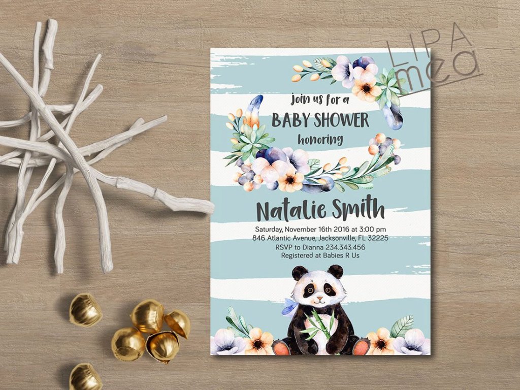 Boy Baby Shower Invitation, Panda Baby Shower Invitation, Bear Baby Shower Invitation, Printable Baby Shower Invitation, Boy Invitation