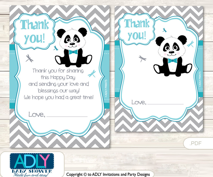 Boy Panda Thank you Card Printable for Baby Boy Shower