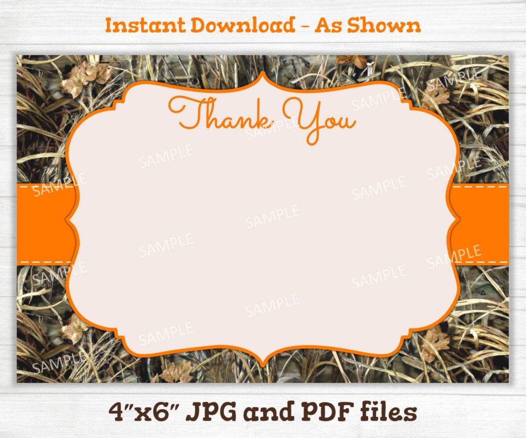 Camo Thank You Card- Hunting Camouflage Instant Download