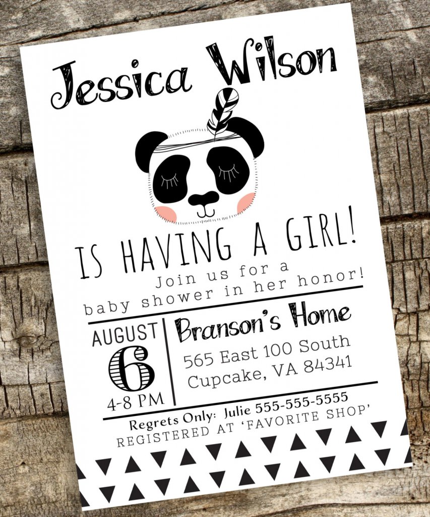 Panda Baby Shower Invitation, Bear Baby Shower Invitation, Digital File 5x7 or 4x6, Boho Baby Shower Invitation