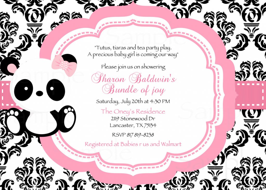 Polka Dot Baby Panda Baby Shower Invitation