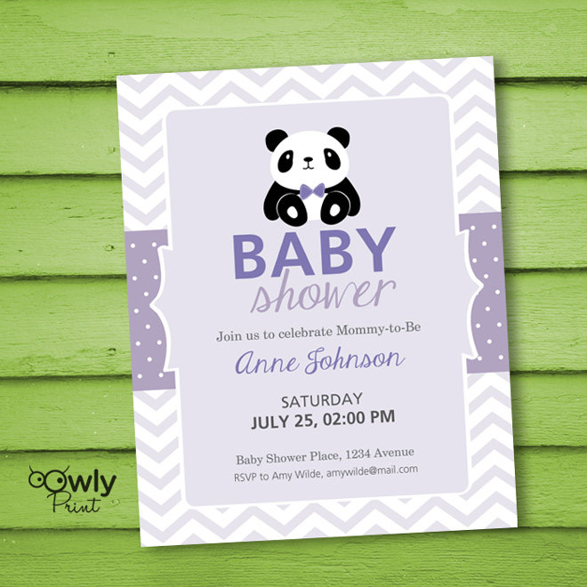 Printable Personalized Baby Shower Invitation . Baby shower Invitation. PDF Panda Baby Shower Invitation