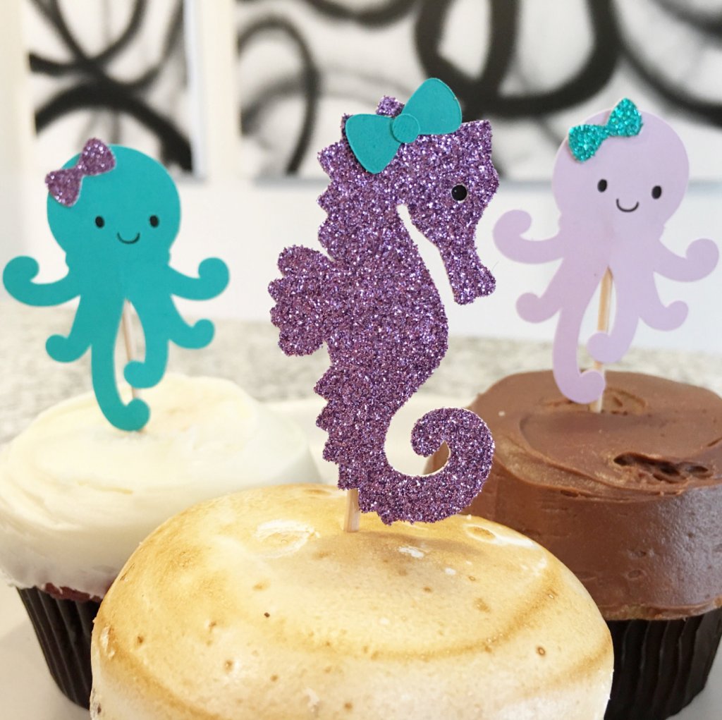 12 Under The Sea Cupcake Toppers - Octopus and Seahorse Cupcake Toppers - Birthday Cupcake Toppers - Baby Shower - Boho Baby Shower