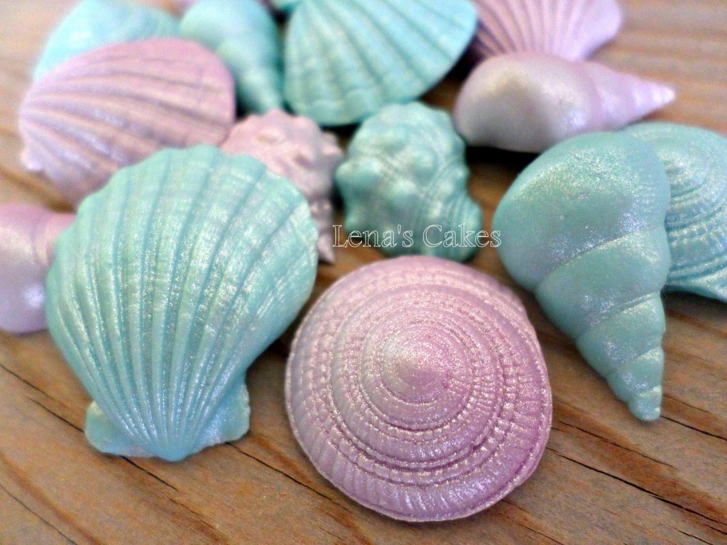 24 Mermaid Edible Fondant Shells Favors, Cake Topper Cupcake, Under the Sea Birthday Decor, Wedding Beach Summer Party, Baby Shower Bridal