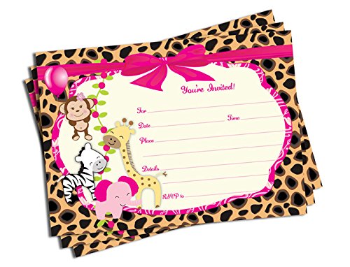 50 Girl Pink Jungle Invitations (5x7)- Baby Shower