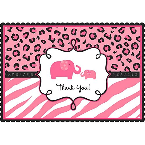 Amscan Sweet Safari Girl Baby Shower Party Postcard Thank You Cards (20 Piece), 4-14 x 6-14, Pink
