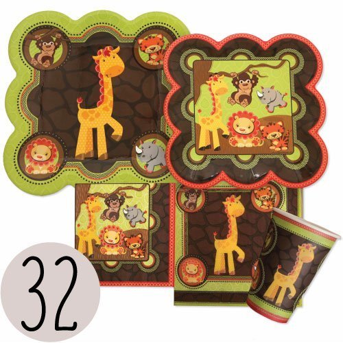 Funfari - Fun Safari Jungle - Party Tableware Plates, Cups, Napkins - Bundle for 32