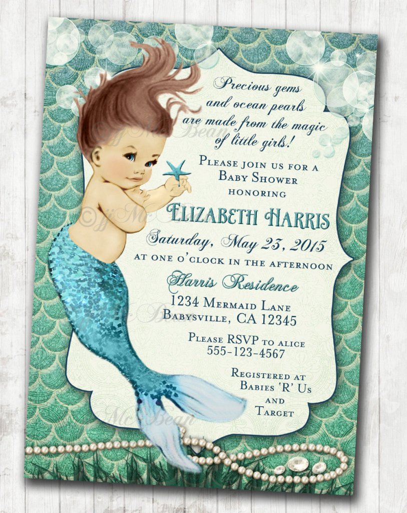 Mermaid Baby Shower Invitation Little Mermaid Ocean Baby Shower Under The Sea Aqua Seafoam Green - DIY Printable