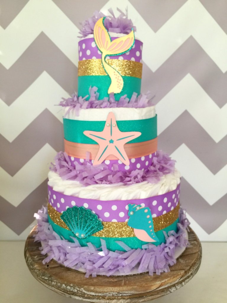 Mermaid Diaper Cake, Under the Sea Baby Shower Centerpiece, Mermaid Baby Shower Decoration