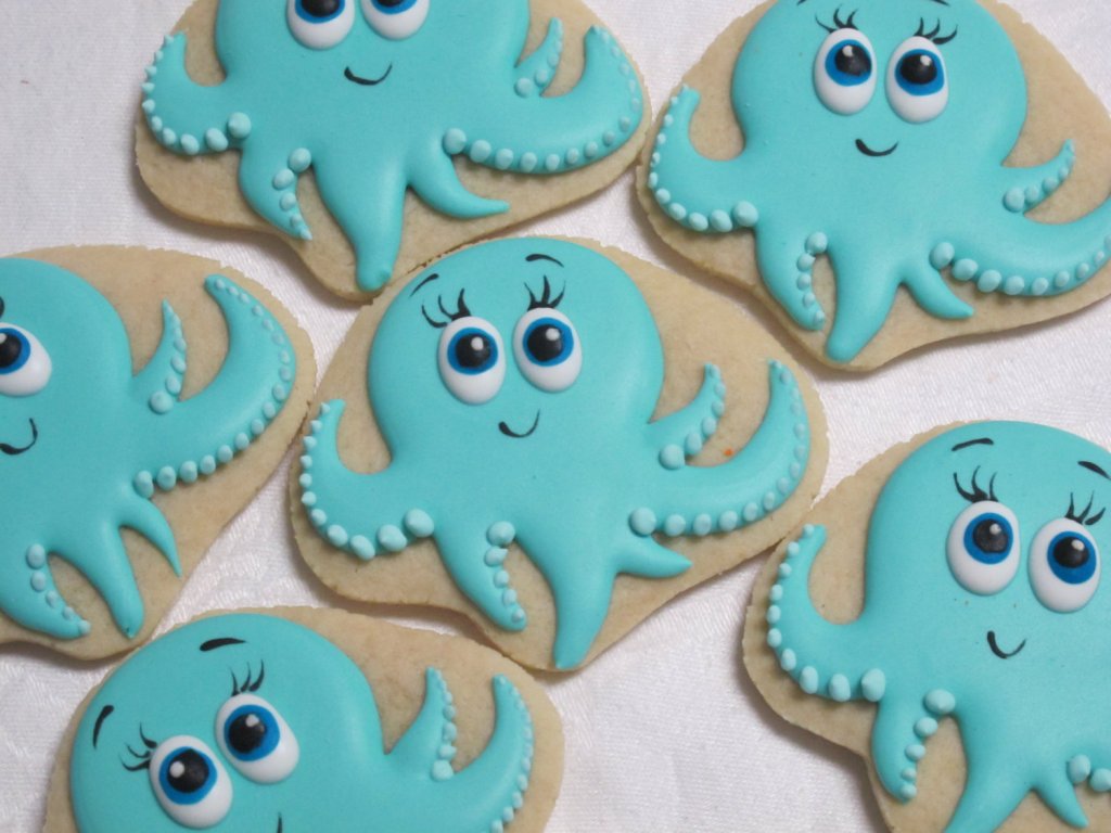 Octopus Cookies - Under the Sea Theme Sea Life Birthday Party Cookie Favors, Baby Shower Cookies, Squid Cookies, Custom Cookies