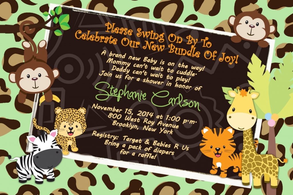 Personalized Baby Shower Invitations Jungle Tiger Lion Monkey Cards Custom Printed!