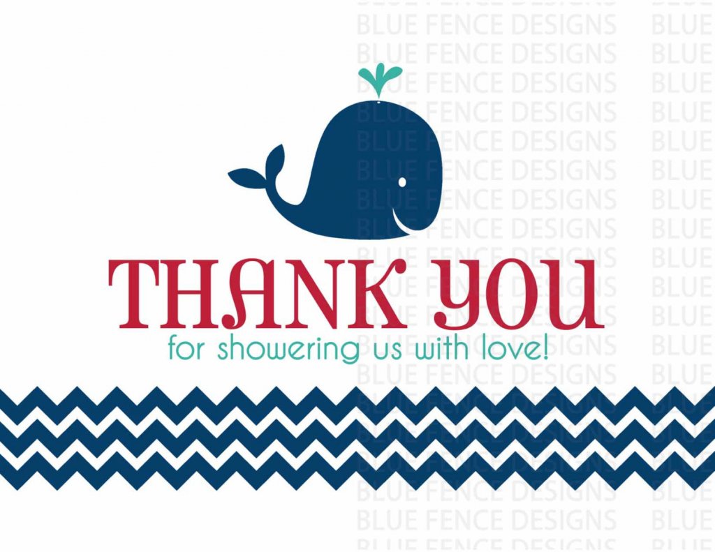 Under the Sea Baby Shower Thank You card, Gender Neutral, Whale, Octopus, red, blue, nautical, beach, ocean, printable, digital, invitation