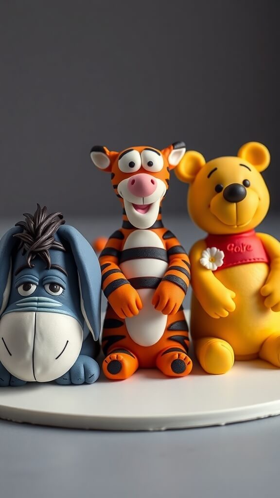 Colorful figurines of Winnie the Pooh, Tigger, and Eeyore