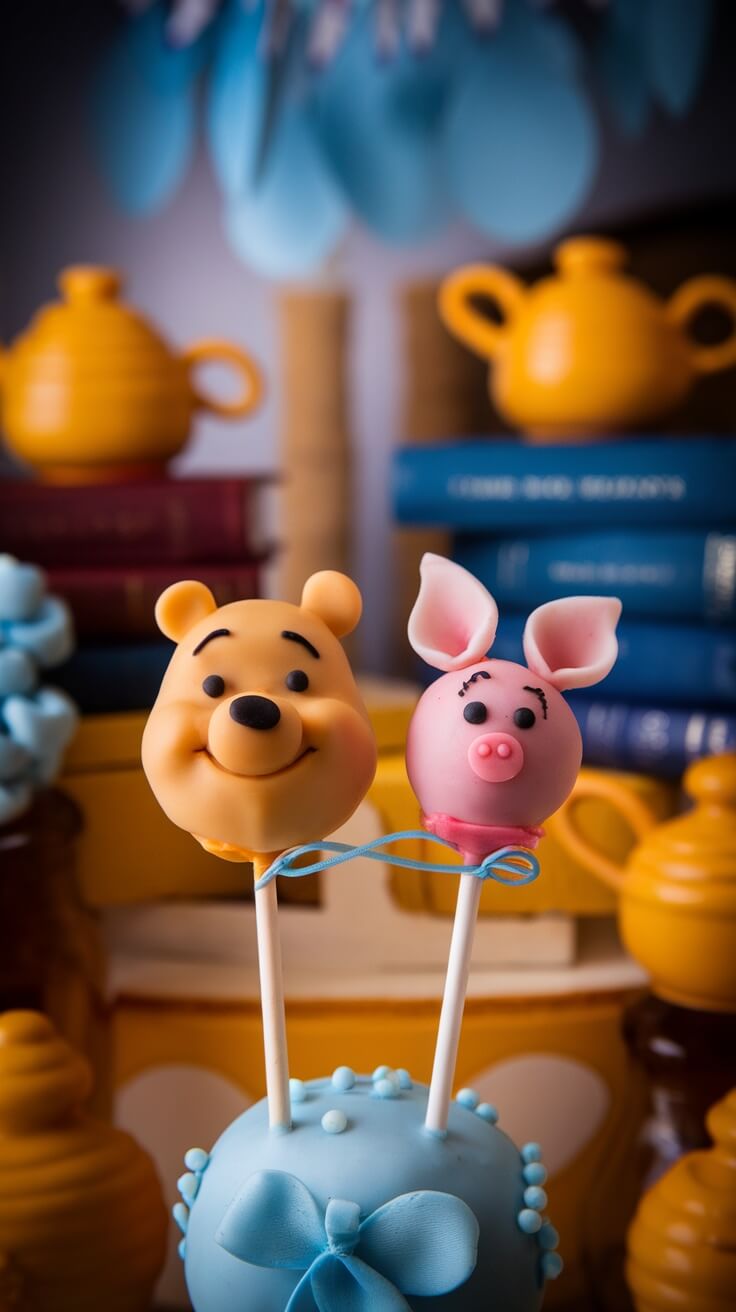 Winnie the Pooh and Piglet figurines holding a balloon