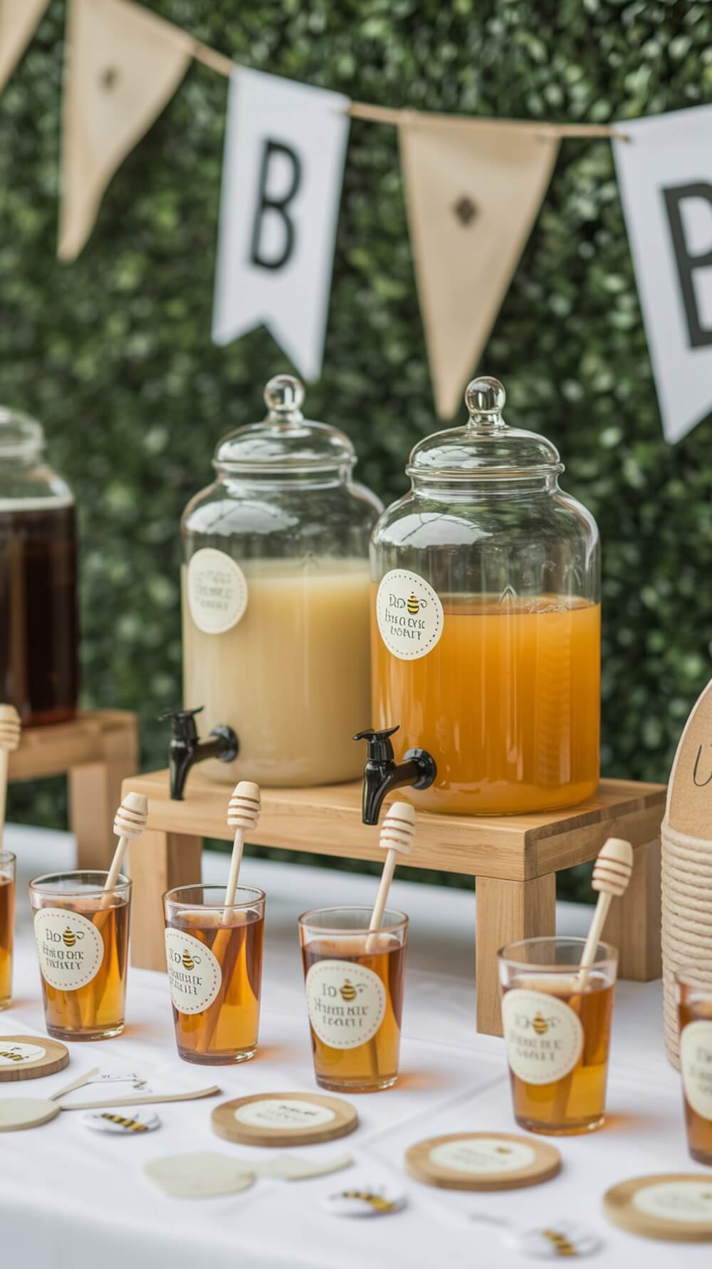 Honey Pot Drink Station with drink dispensers and honey dipper sticks