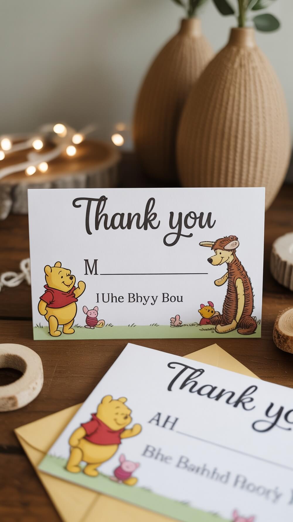 Winnie the Pooh themed thank you cards with Pooh and friends illustrations