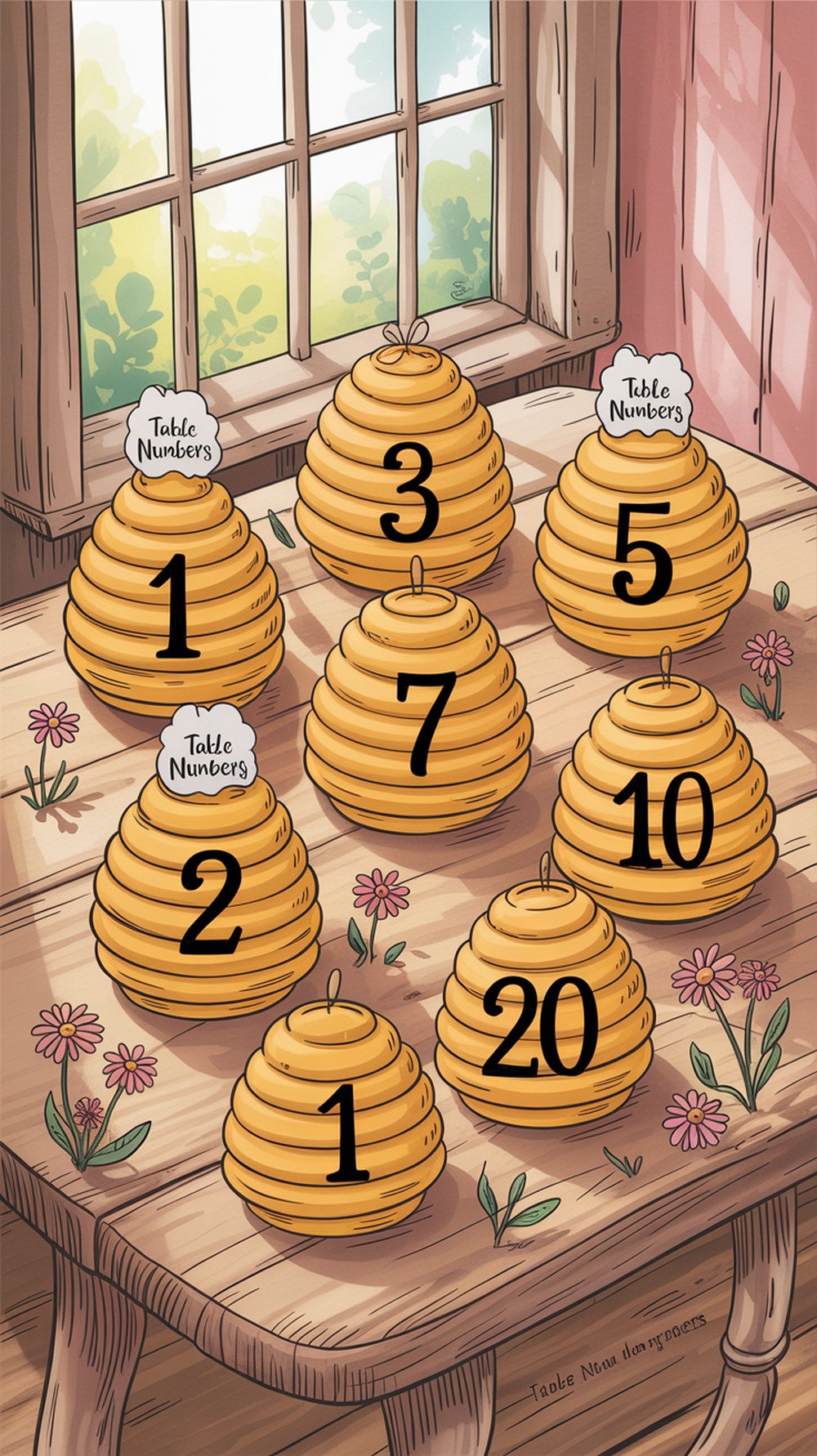 Illustration of honeycomb table numbers for a Winnie the Pooh baby shower, featuring numbers 1 to 20.