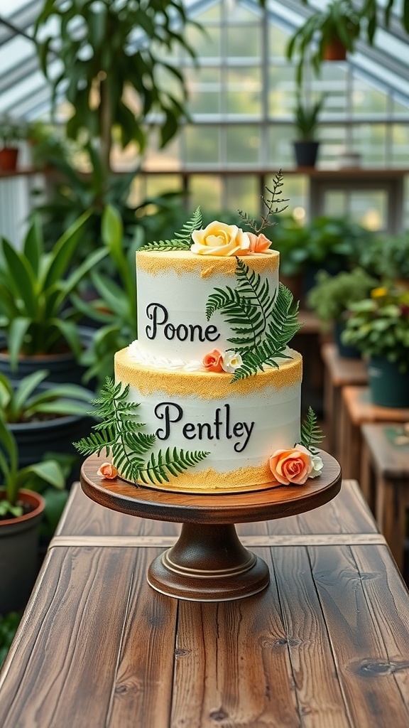 A stack of pancakes with a Winnie the Pooh figurine on top, surrounded by flowers in a rustic kitchen.