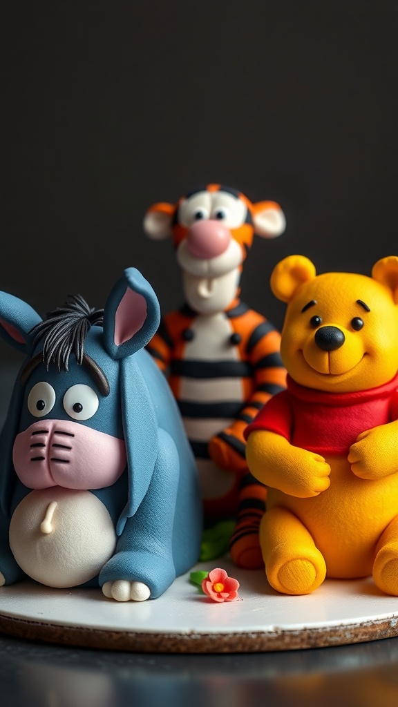A simple yellow Winnie The Pooh themed cake with a 'Baby Bee' topper.