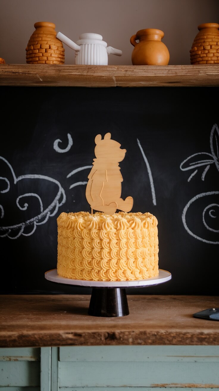 Winnie The Pooh themed cake with chalkboard background