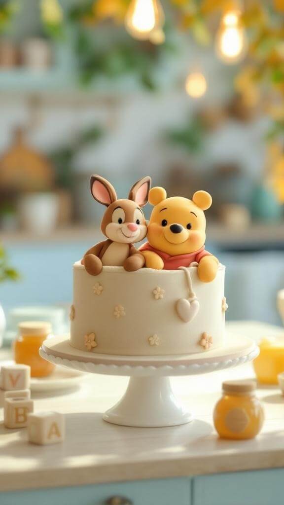 Winnie The Pooh and Kanga cake with playful decorations