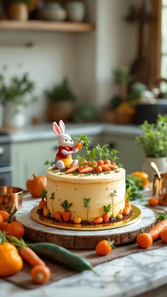Winnie The Pooh themed cake featuring Rabbit with carrots and greenery